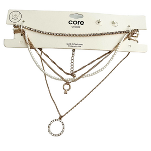 🍭4/$20 New Core Layered Necklace & Earring Set - gold, faux pearl & rhinestone